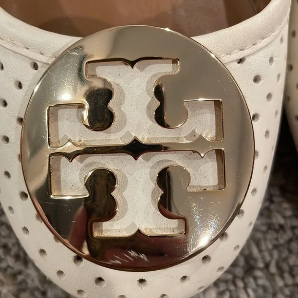 Tory Burch Reva Perforated Leather White Ballet Flats Size 7 - Picture 5 of 12